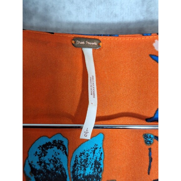 Free People Maxi Dress Sz L Orange Floral Wrap Bodice Side Button Front Boho - Picture 5 of 12